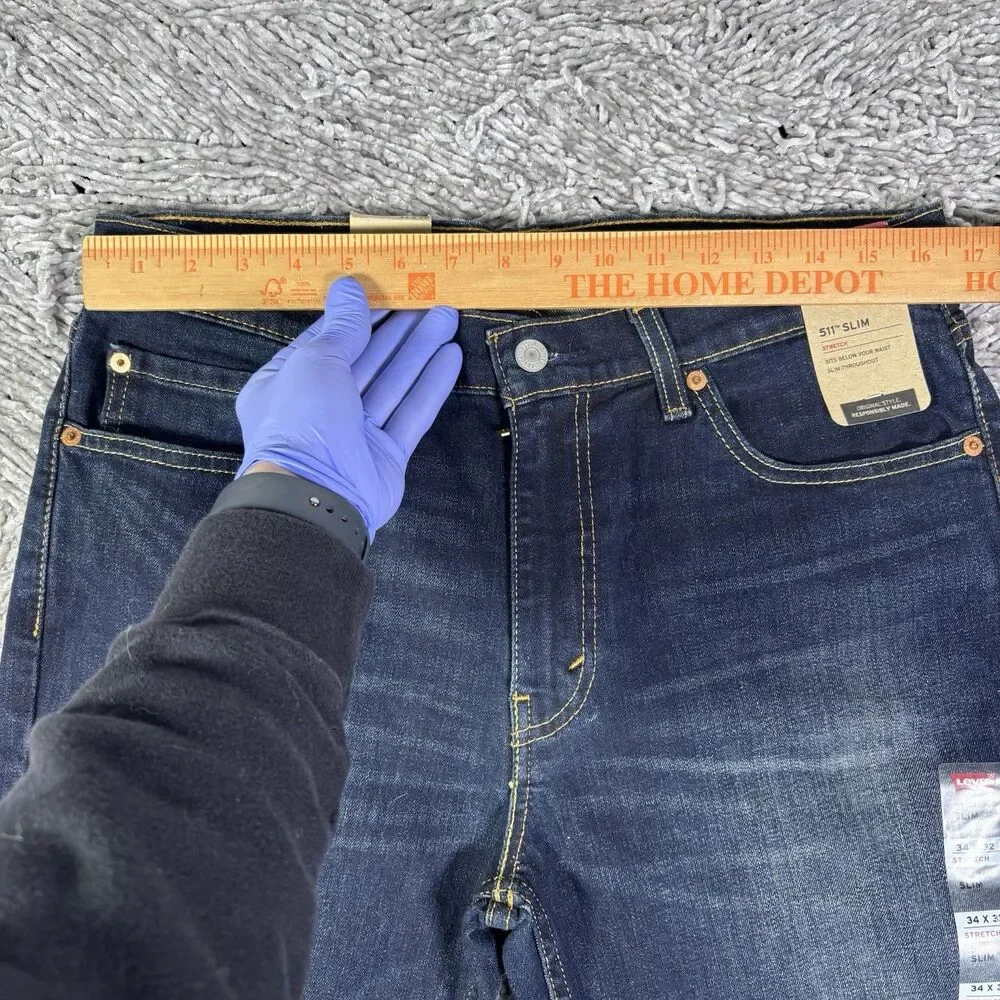 Levis 511 Slim Jeans Mens 34x32 Denim Blue Stretch Preppy Designer Flex NWTGS